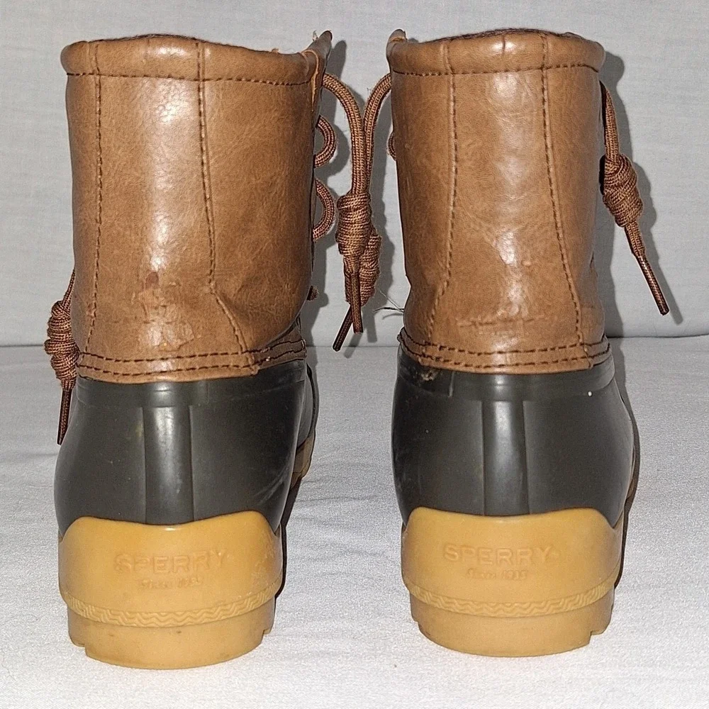 SPERRY Port Duck Boots - Lace Up Leather &‎ Rubber Waterproof - Size 4 M Youth